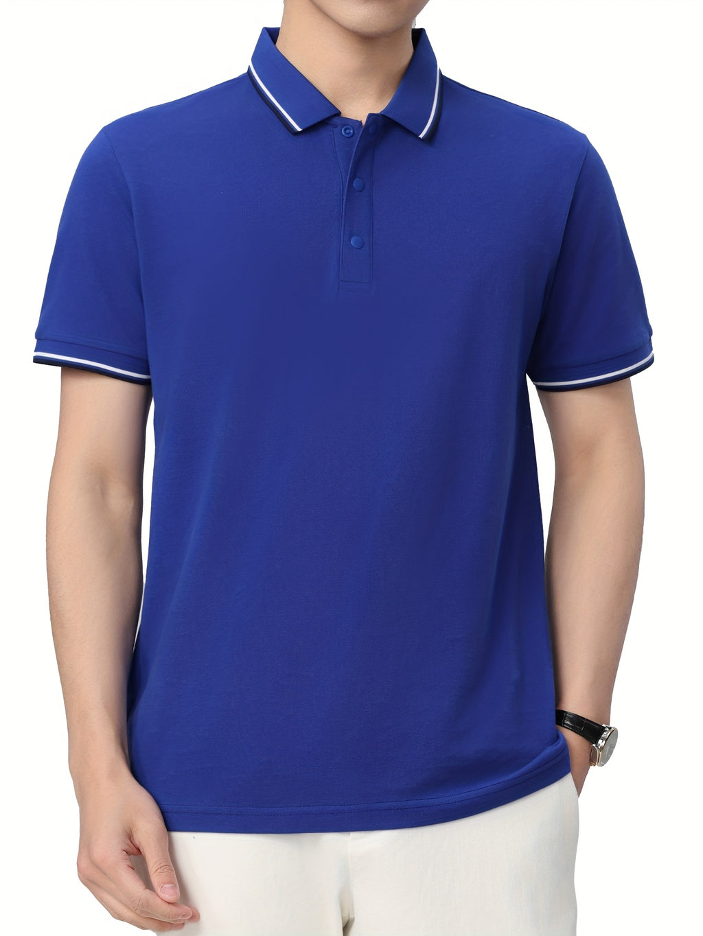 Men's Striped Snap Button Golf Polo T-Shirt