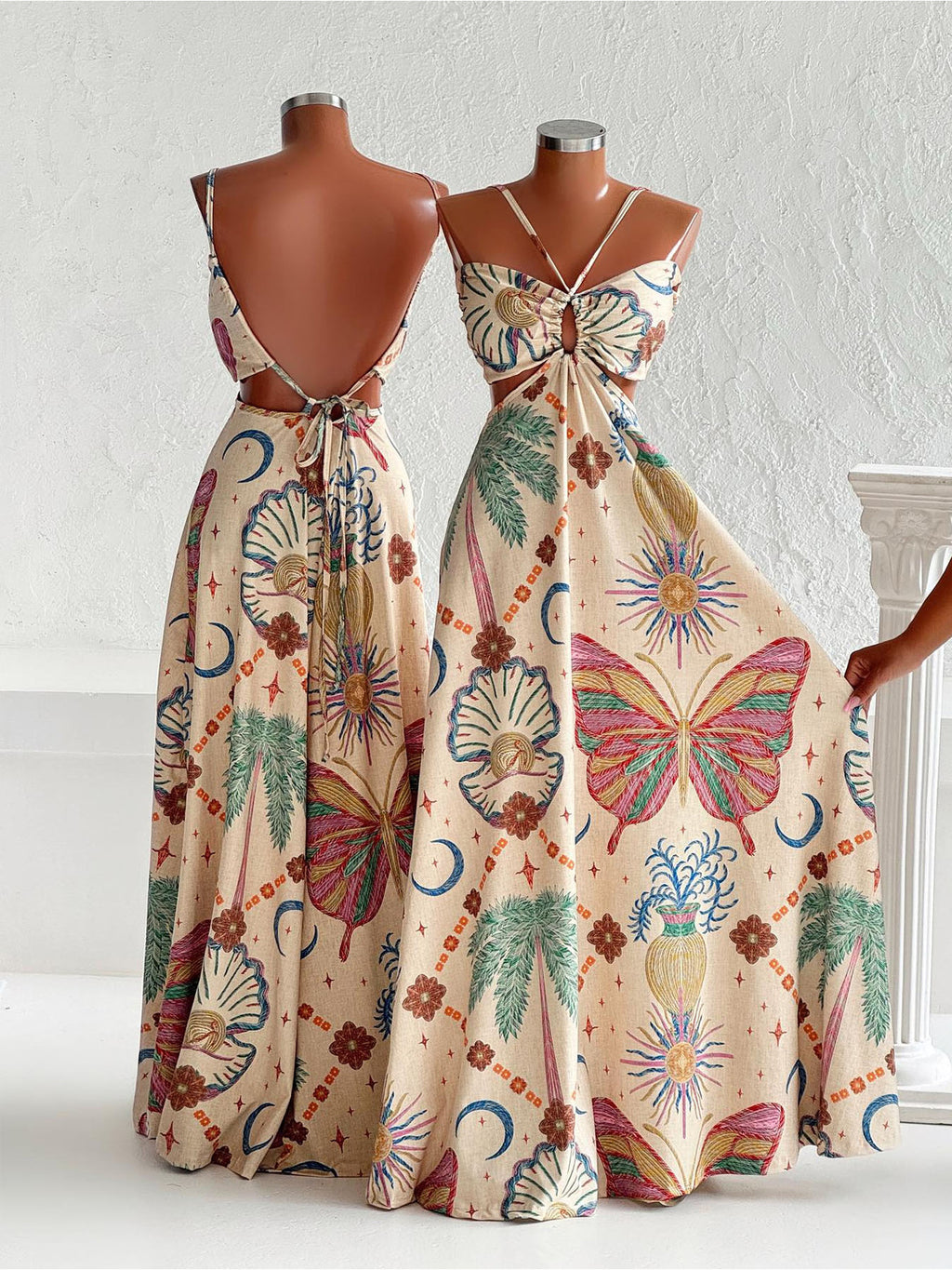 Digital Printing Halter Backless Dress
