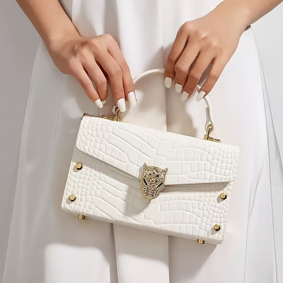 2025 New Crocodile Design Fashion Trendy Elegant Light Luxury Glossy Crocodile Leopard Head Handbag Shoulder Crossbody Bag