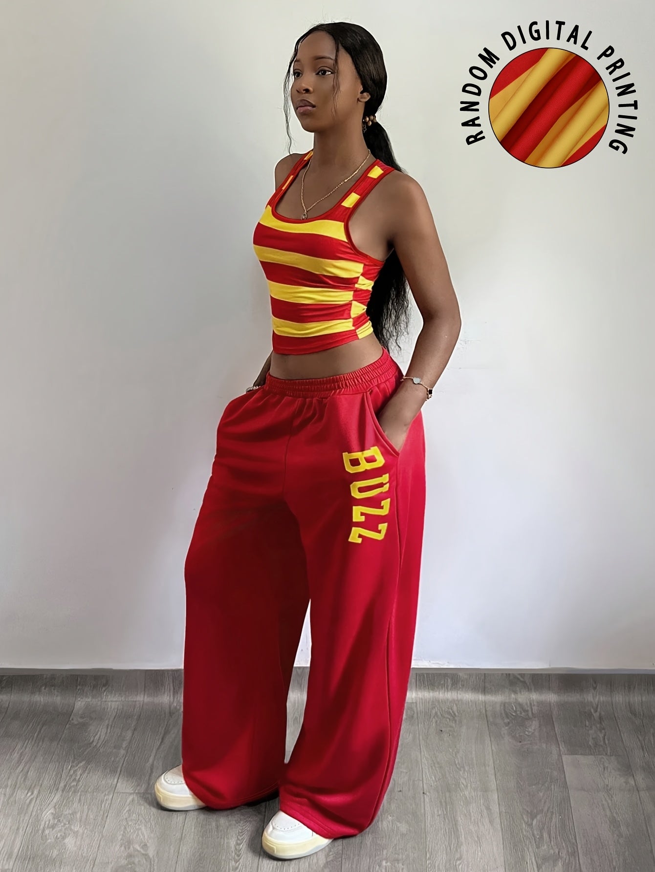 Women's Striped Tank Top & Straight Leg Pants 2-Piece Set