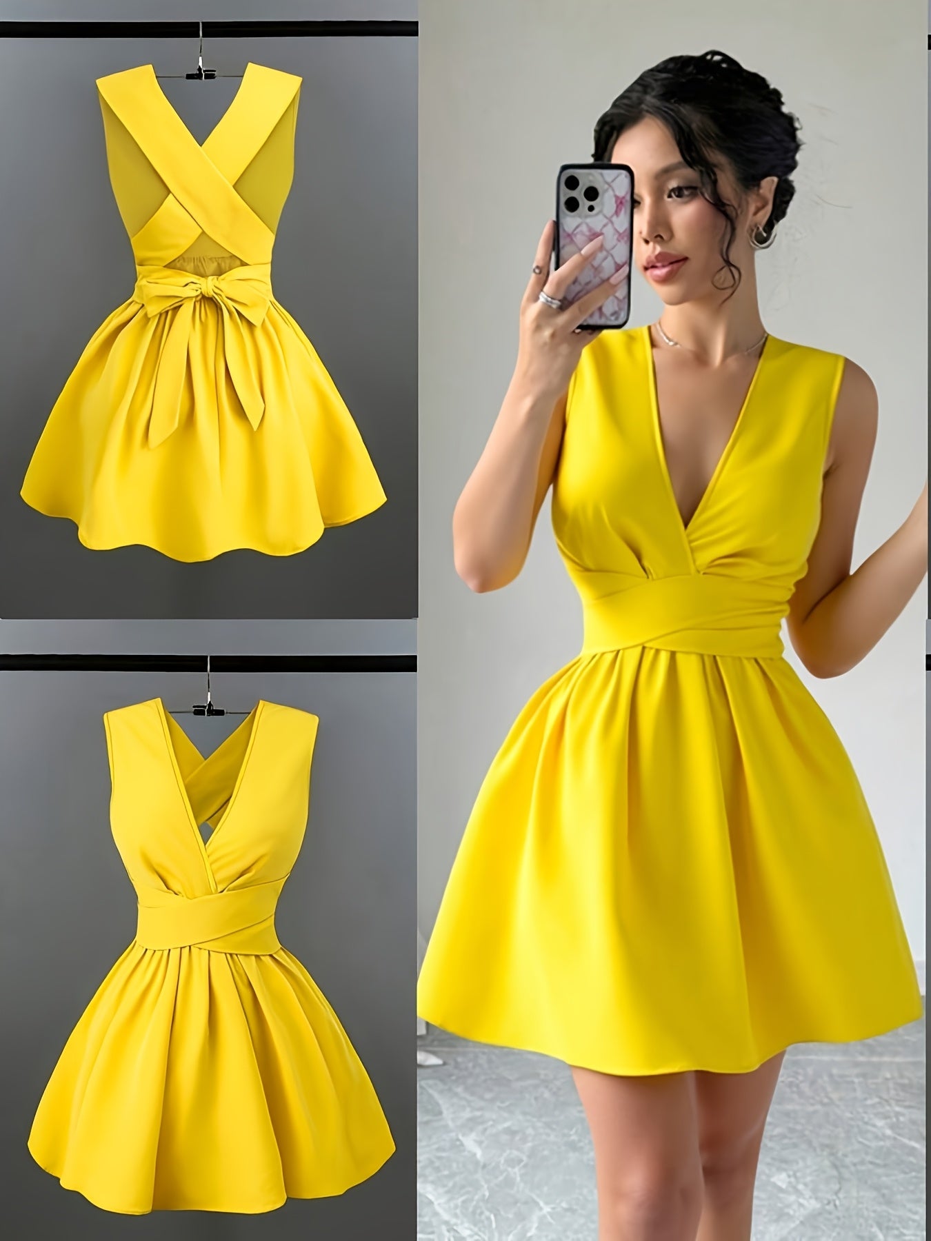 Elegant Backless Cross V-Neck Mini Dress