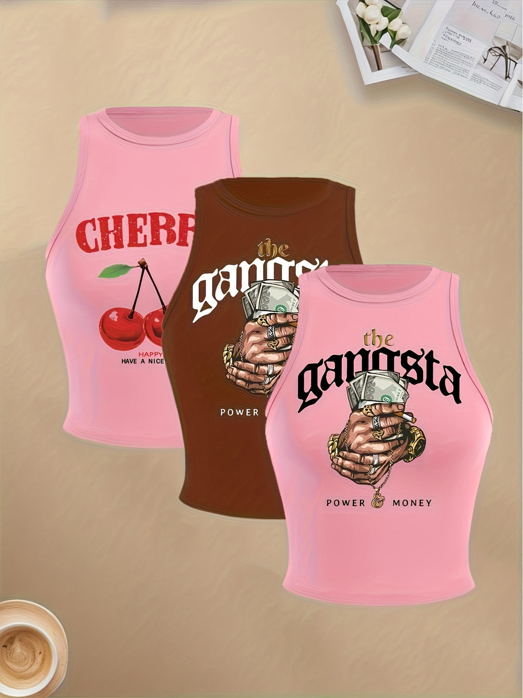 Cherry & Money Print Cropped Vest