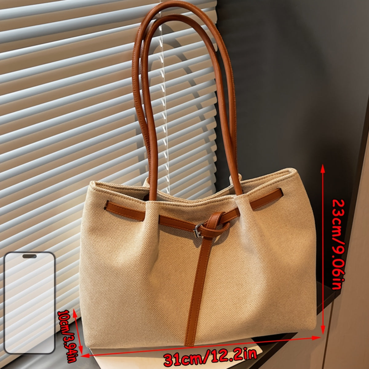 Women's Solid Minimalist Spacious Casual Tote Bag