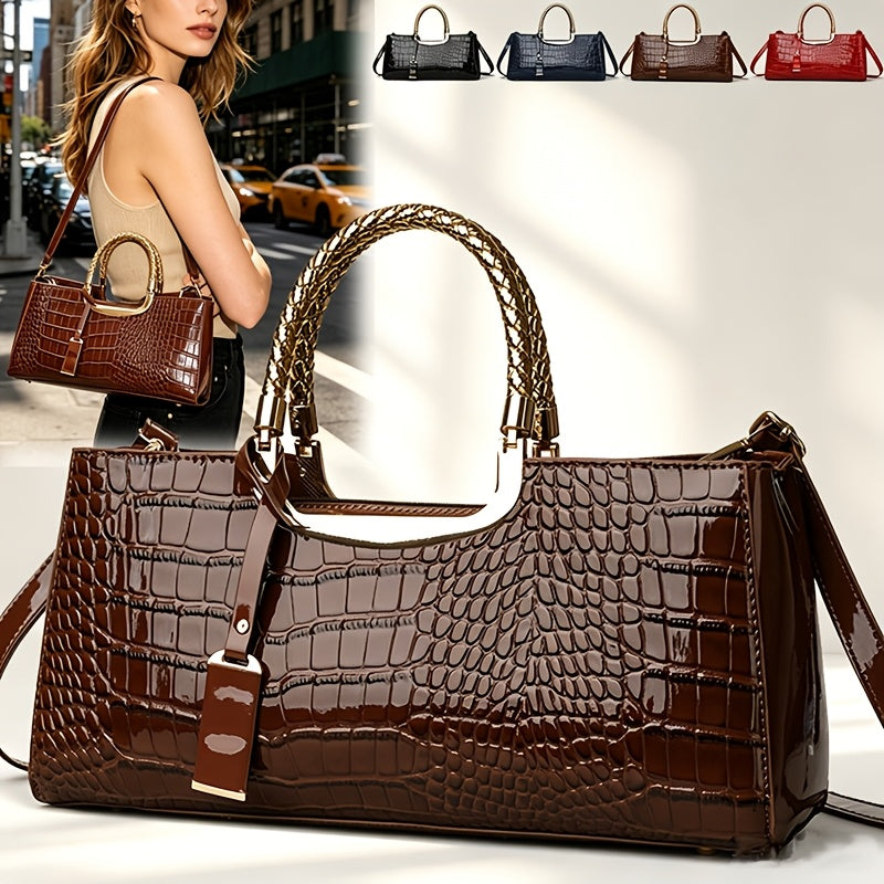 Women's Alligator Texture Adjustable Strap Shoulder Bag