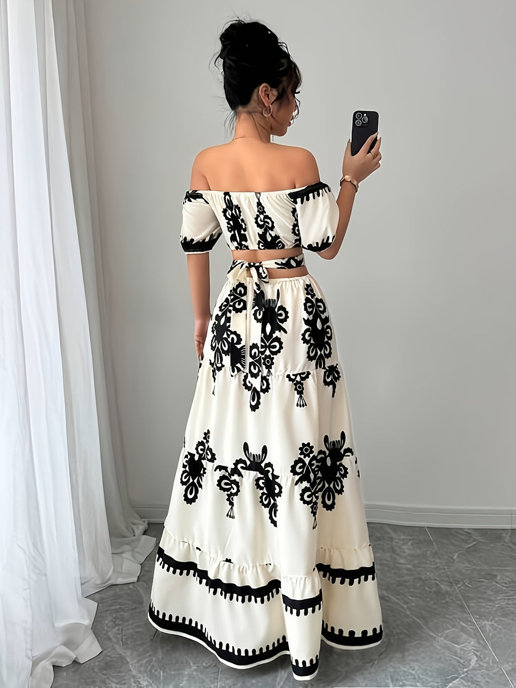 Off-Shoulder Backless Tie-Back Dress