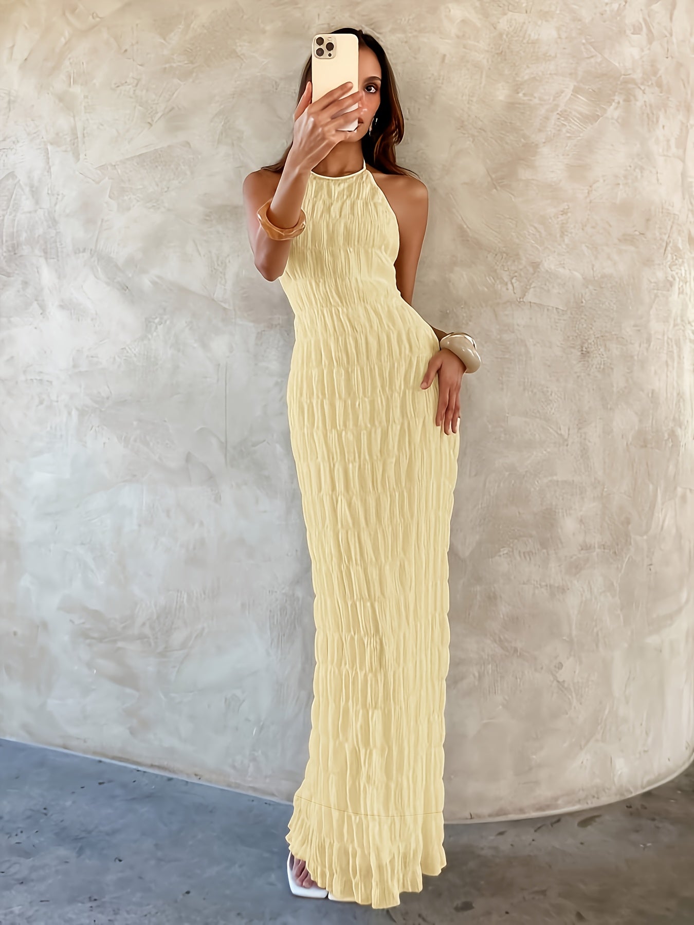 Elegant Direction Women'S New Solid Color Casual Commuting Vacation Style Elegant Strap Long Dress
