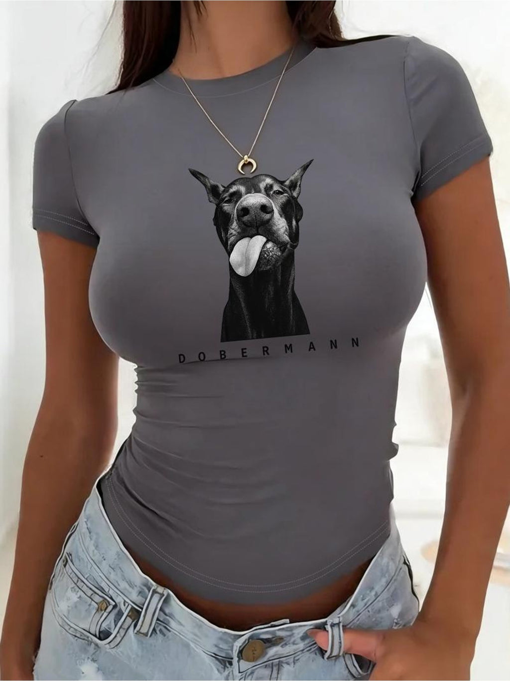 Doberman Print Slim Fit T-Shirt