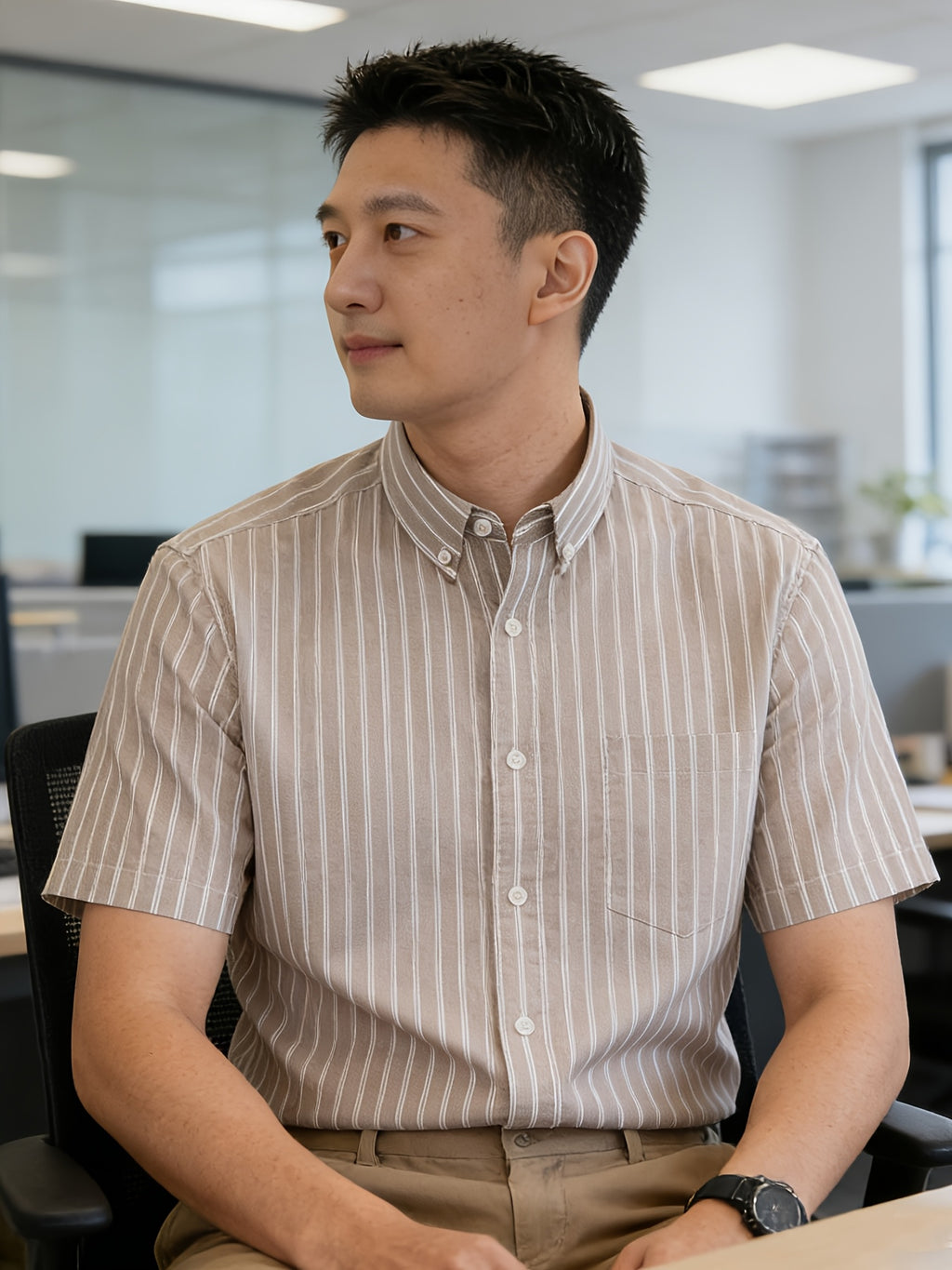 Men's Striped Cotton Oxford Button Shirt