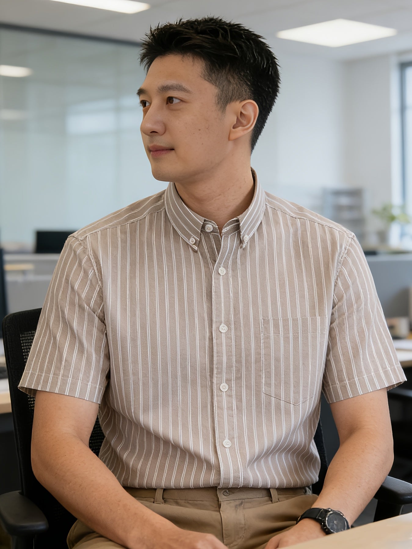 Men's Striped Cotton Oxford Button Shirt
