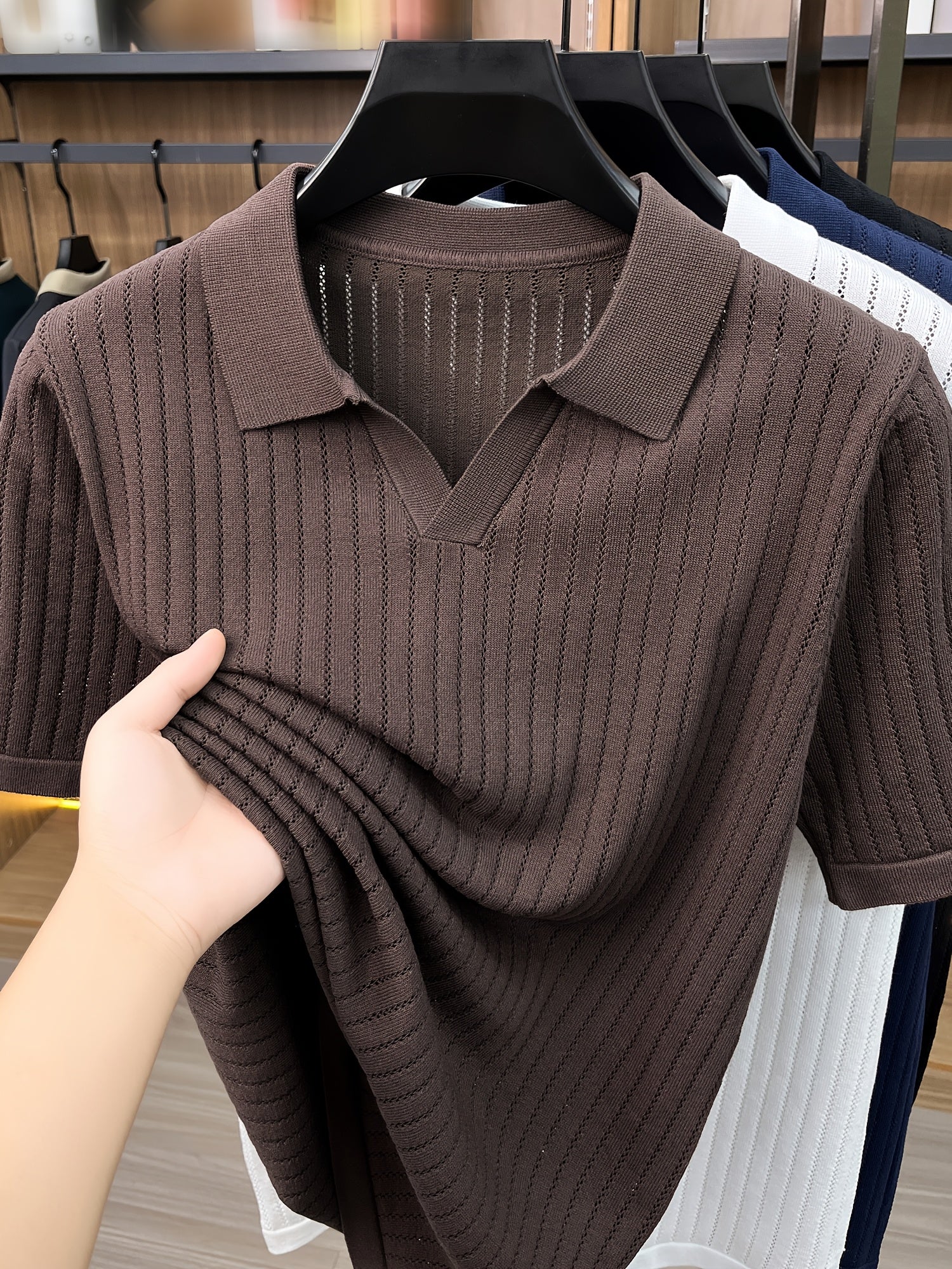 Men's Openwork Lapel Knit Golf Shirt