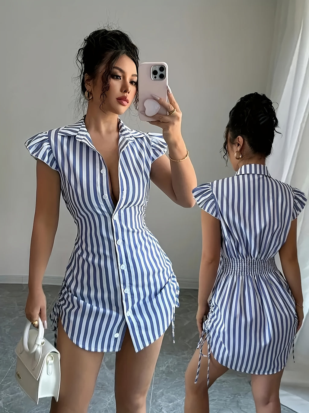 Flutter Sleeve Striped Shirt