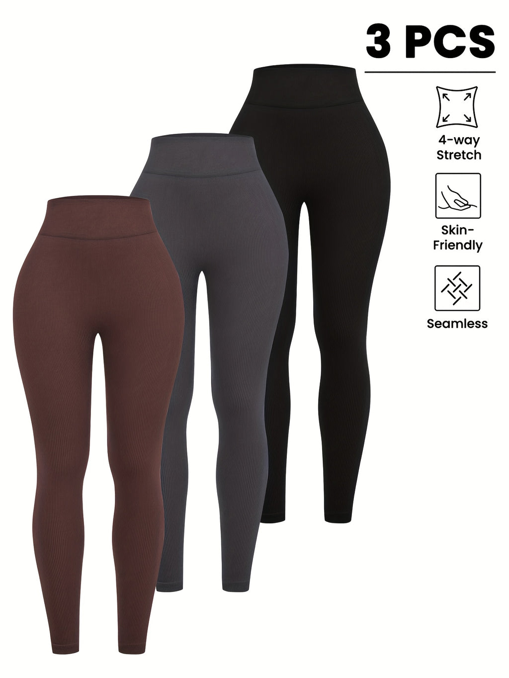 Women'S Striped 3-Pack Sports Yoga Hip-Lifting High-Waisted Pants