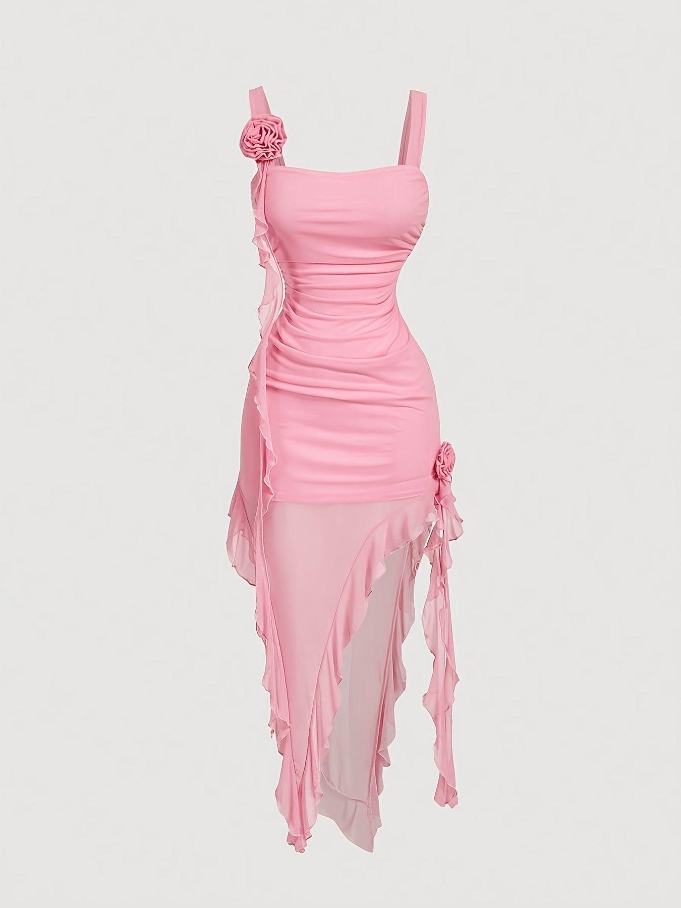 Women's Pink Floral Pleated Bodycon Dress