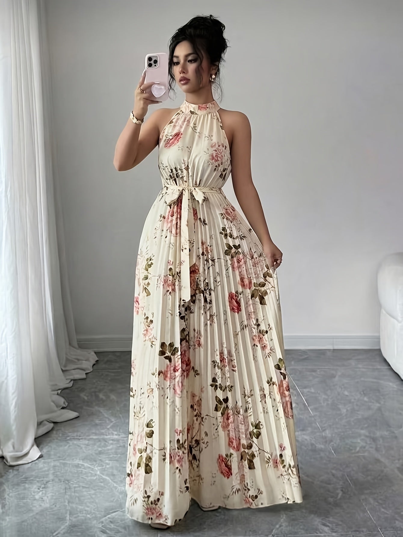 Halter Pleated Maxi Dress