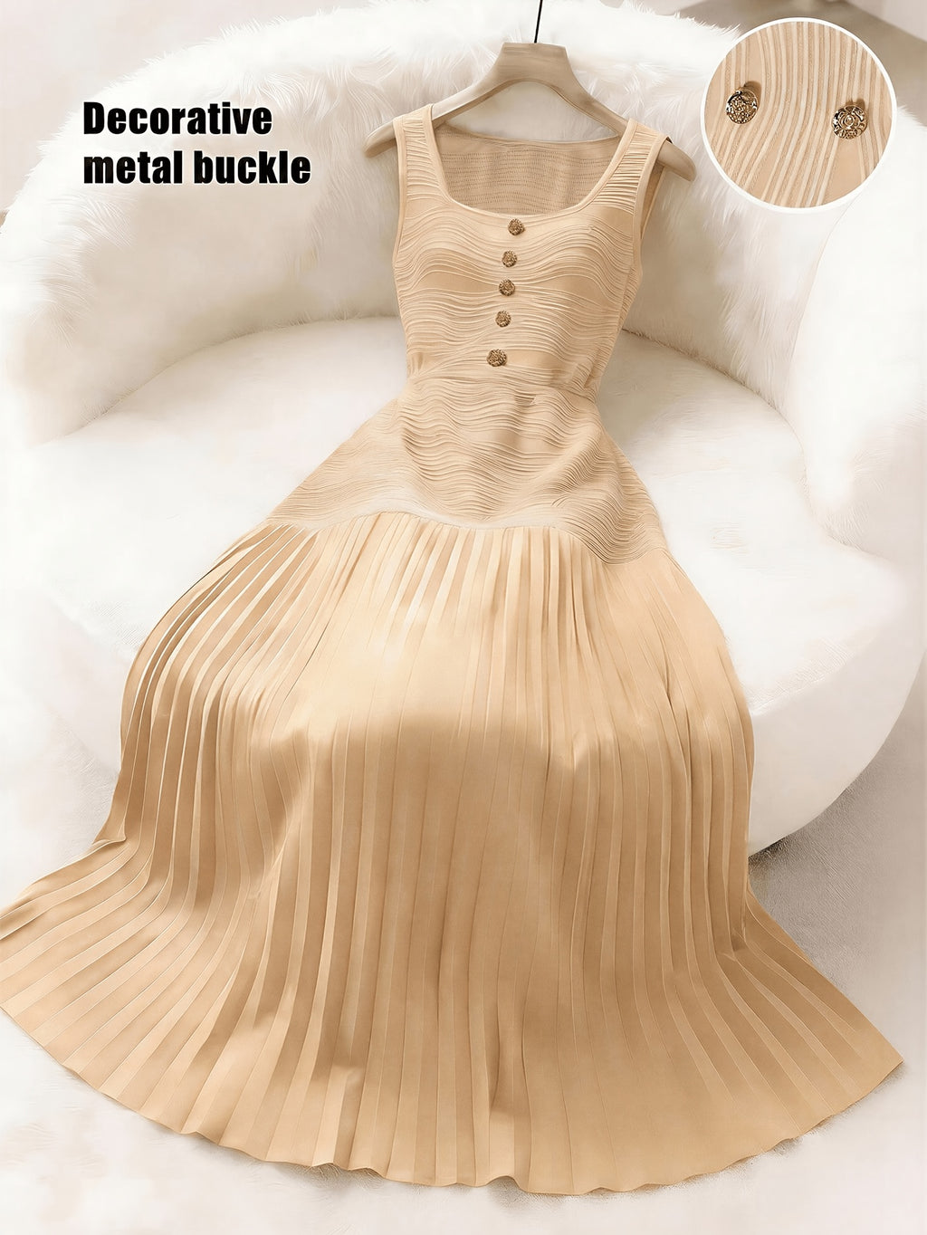 Women's Pleated Patchwork Textured Party Dress