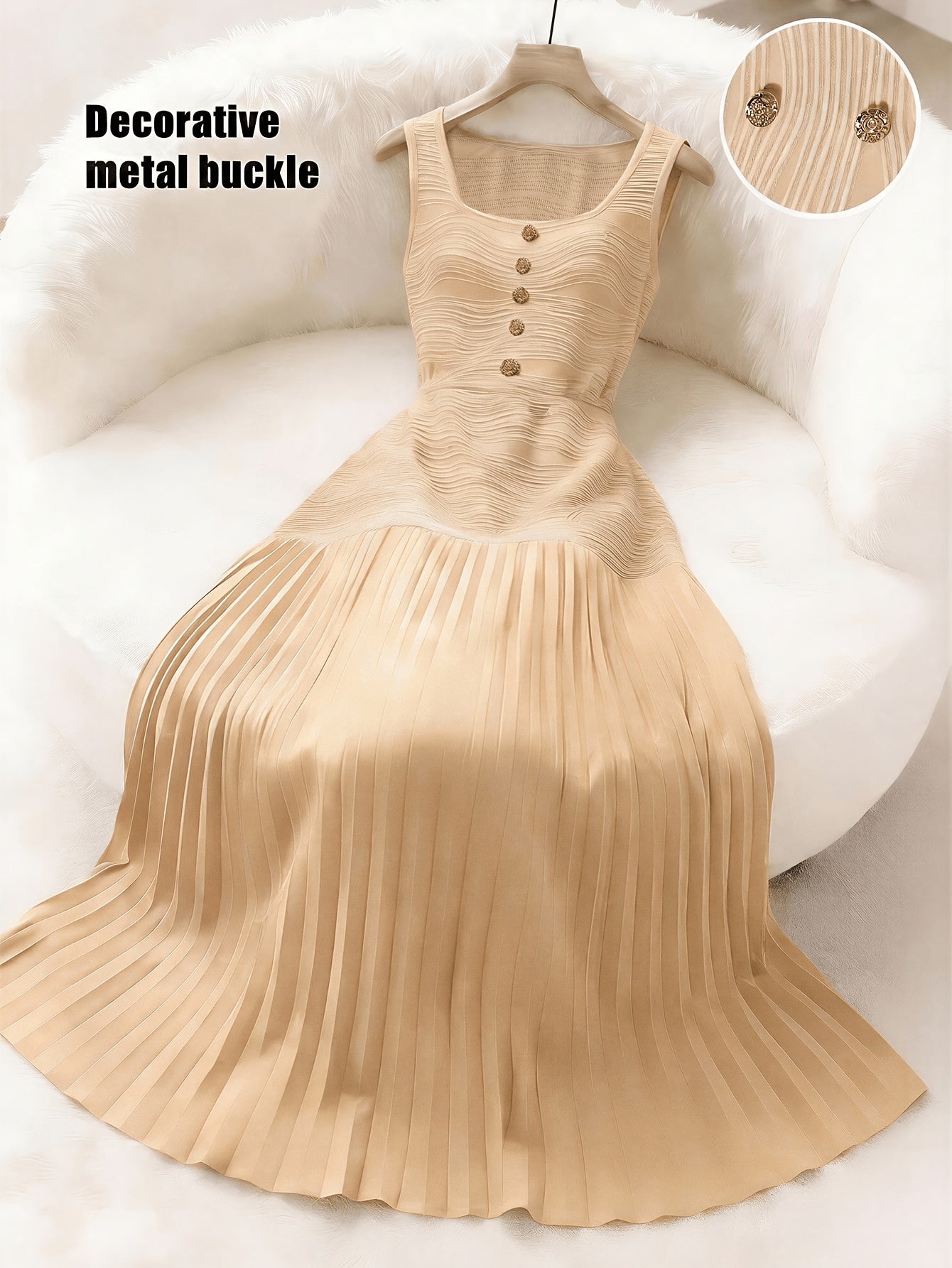 Women's Pleated Patchwork Textured Party Dress