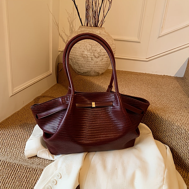 Weidala Vintage Woven Tote Bag Compatible for - Closure Handbag with Strap, & Woven Texture, Fabric for //Travel, /Look/Burgundy/