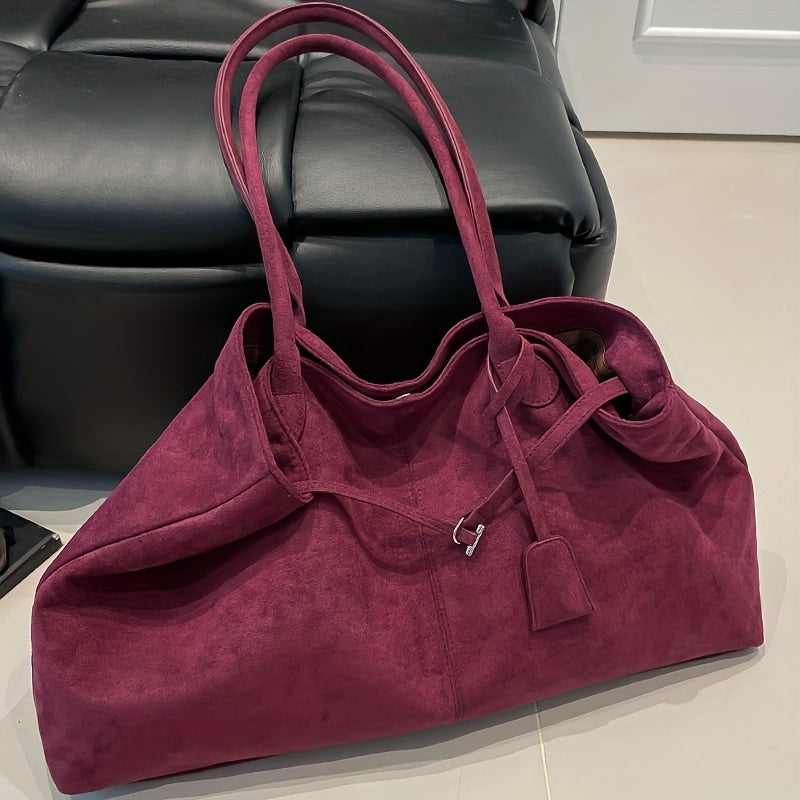 Faux Suede Large Capacity Vintage Solid Color Women'S Shoulder Bag, Handheld Design, Magnetic Closure, Suitable for Daily Commuting, Shopping, And Travel