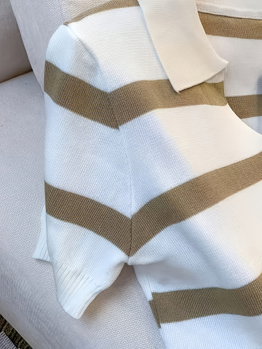 Women's Striped Polo Cropped Pullover Sweater