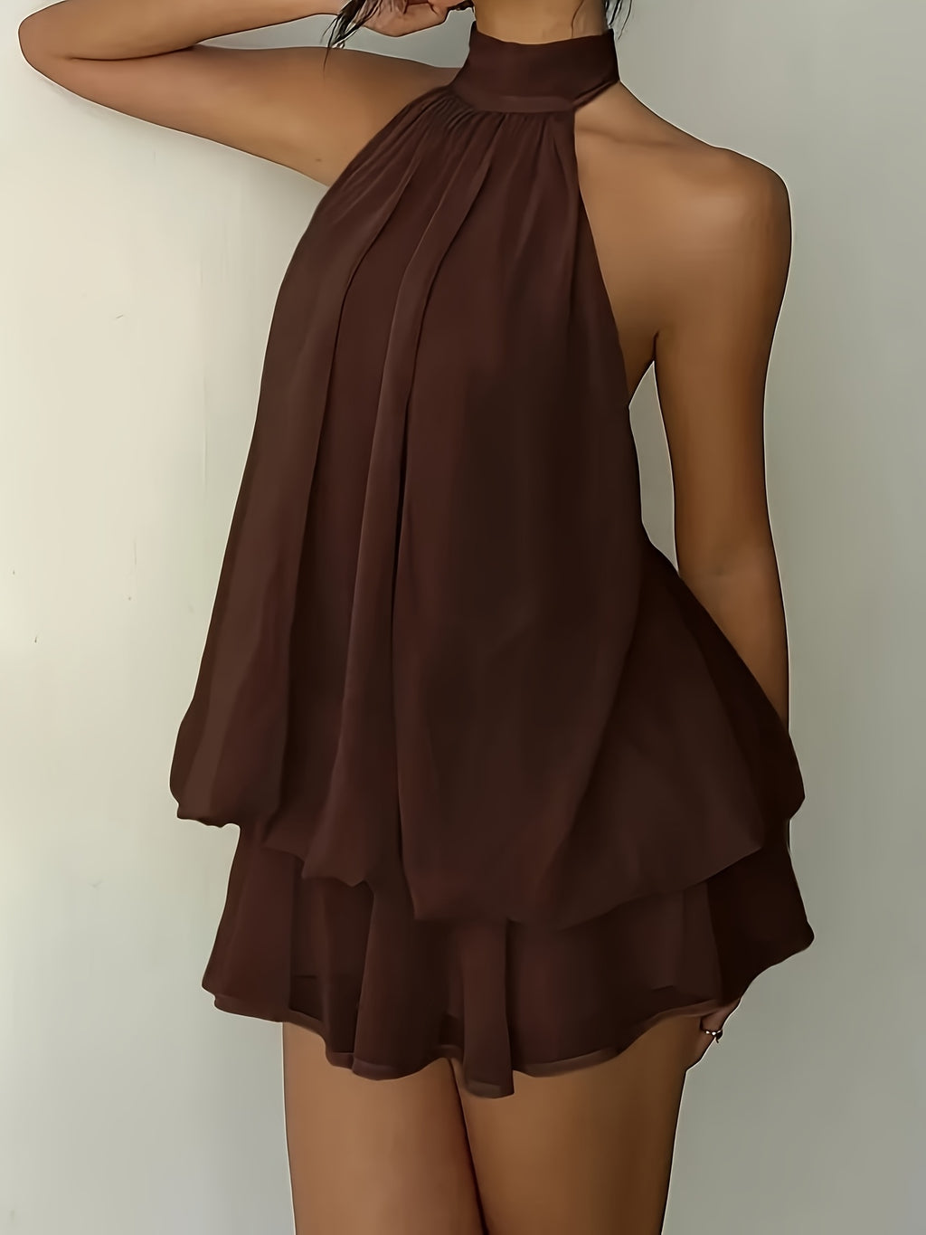 Women's Backless Halter Tie-Up Waist Cinched Short Dress