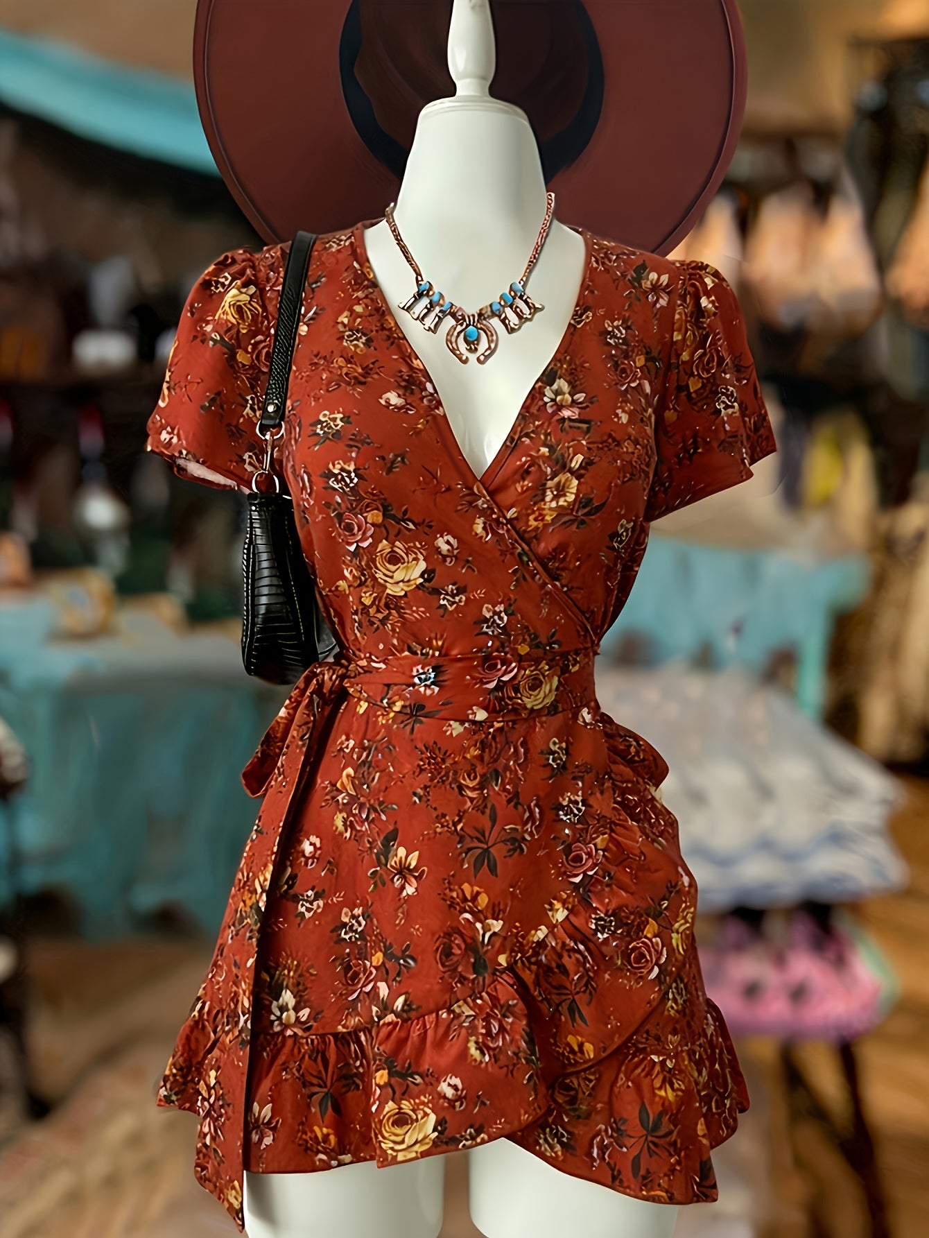 V-Neck Cinched Waist Dress
