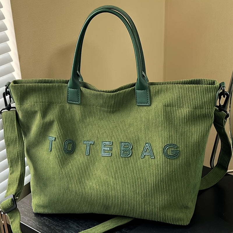 New Women'S Solid Corduroy Tote Bag, Versatile And Fashionable, Large Capacity with Adjustable Straps, Casual Soft Hand Feel Shoulder Bag, Suitable for Daily Commuting, Travel, Shopping, Dining, And Work, Multifunctional Handbag, Handbag, Tote Bag