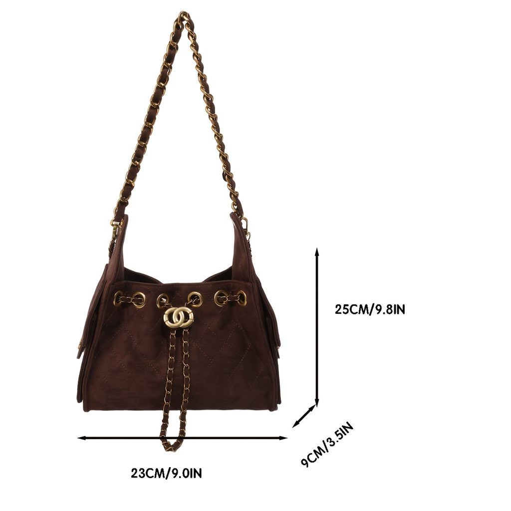 Women's Crossbody Bag, 1pc, Woven Chain Women's Bag, 2026 Hot New Style, Trendy Fashion, All-Season Versatile Commuter Underarm Bag, Large Capacity Drawstring Bucket Crossbody Bag, Niche Design, Premium Texture