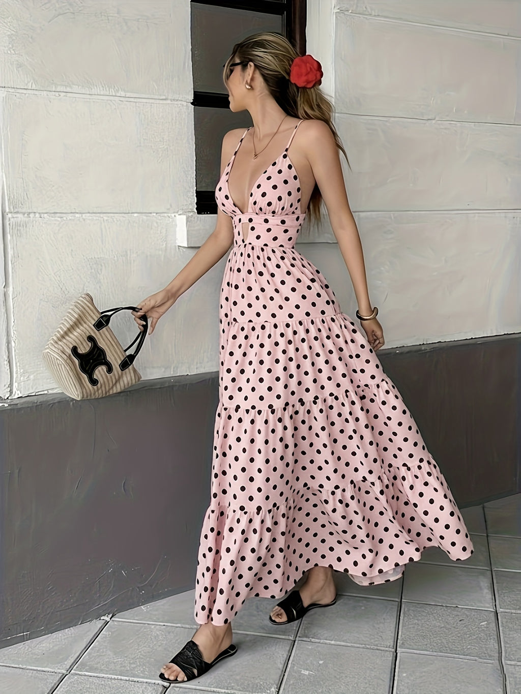 Polka Dot Backless A-Line Dress