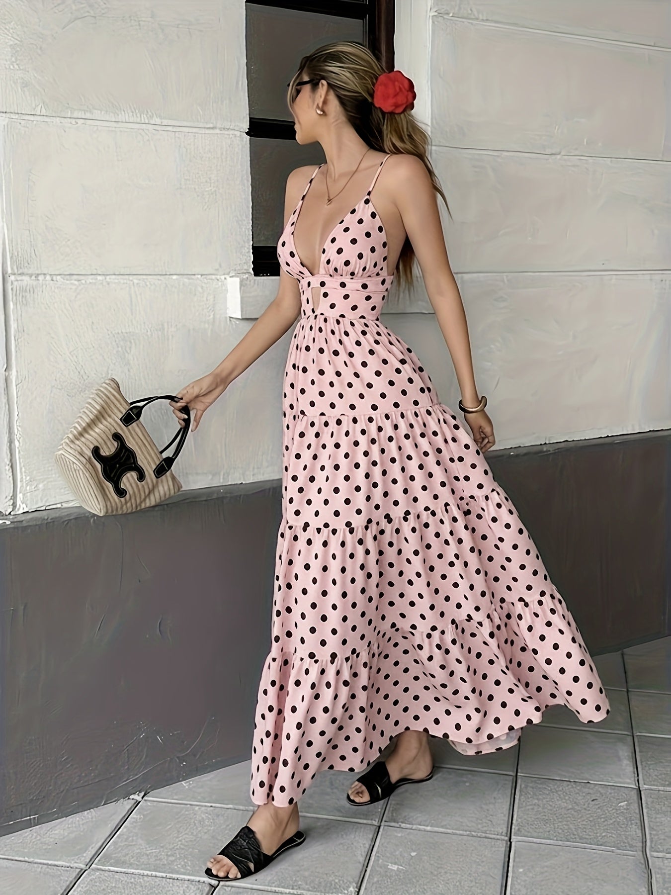 Polka Dot Backless A-Line Dress