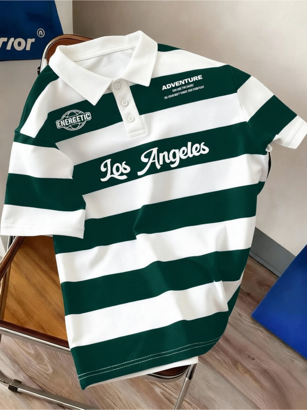 Men's Striped Preppy Letter Print Top