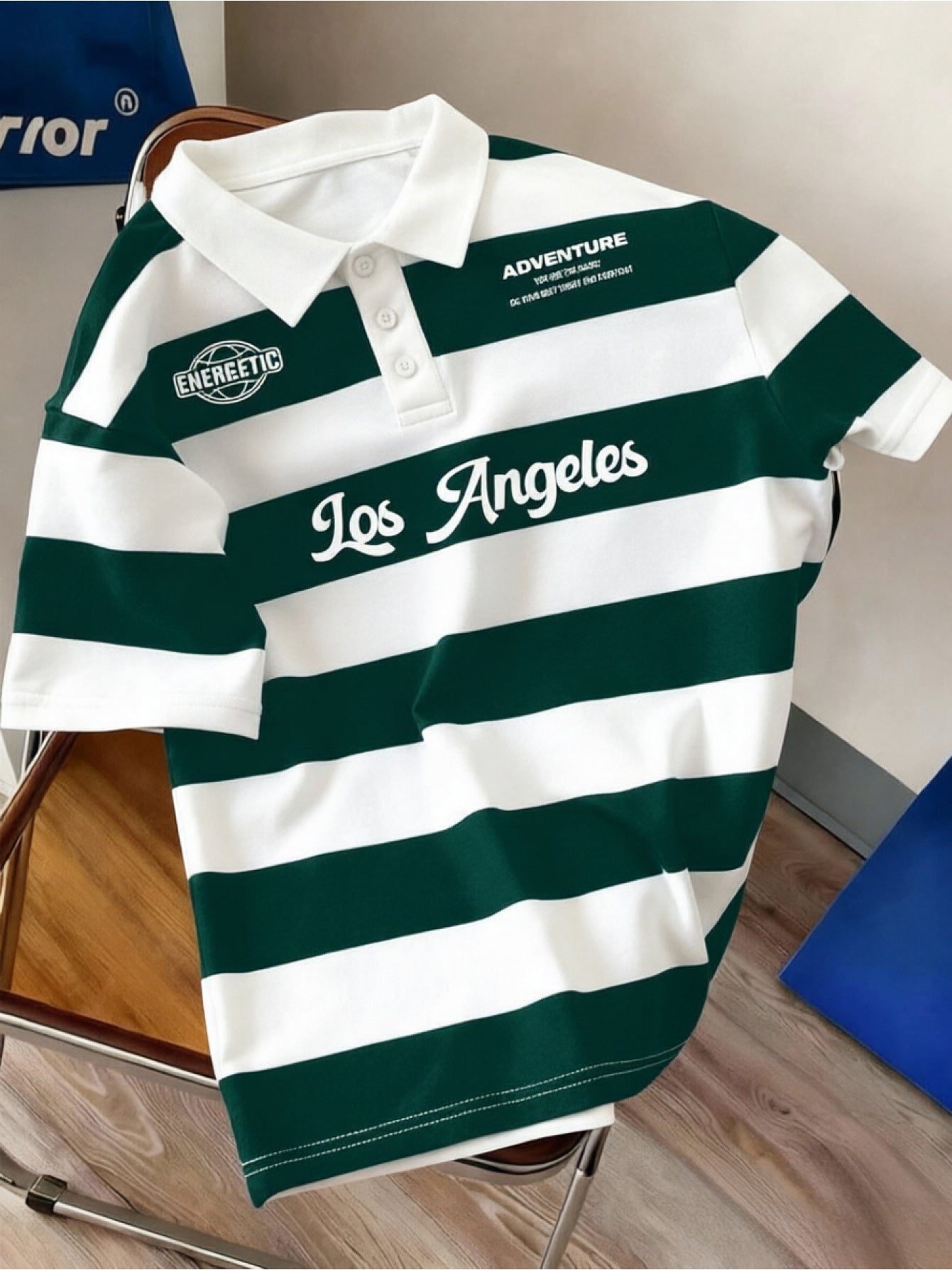 Men's Striped Preppy Letter Print Top