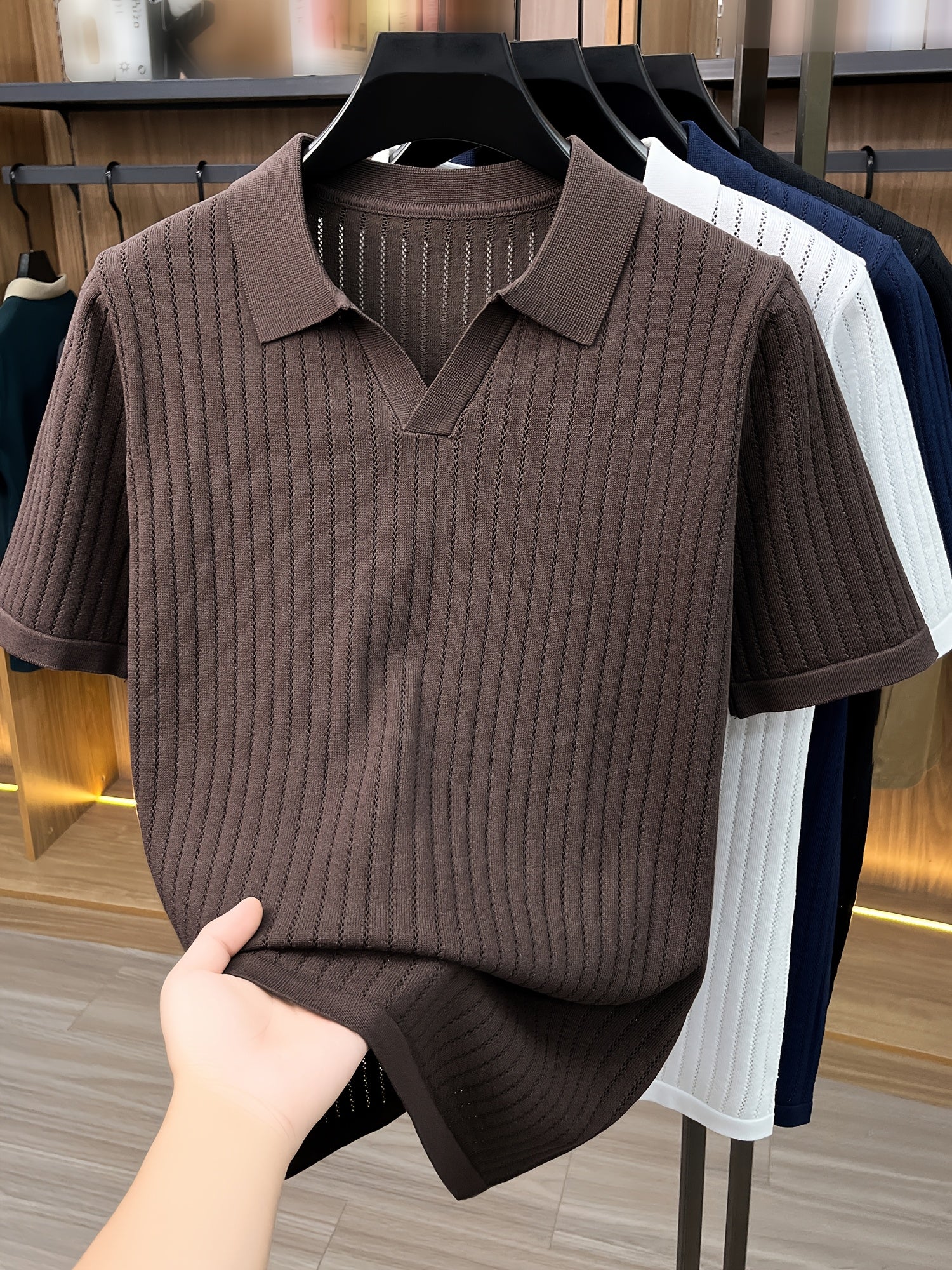 Men's Openwork Lapel Knit Golf Shirt