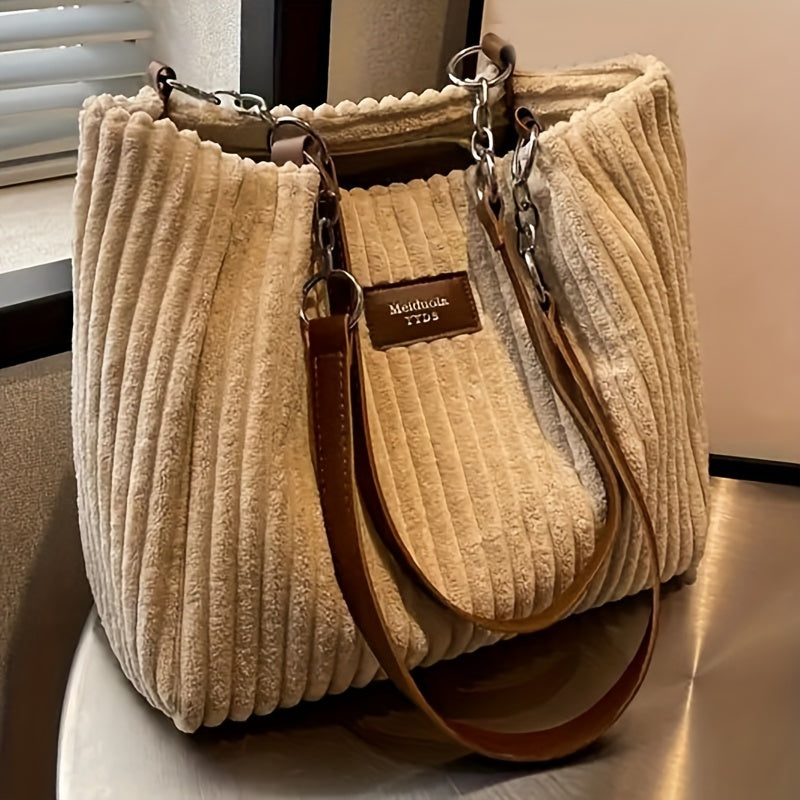 Corduroy Women'S Chain Body Bag Large Capacity Tote Bag Daily Commute Handbag