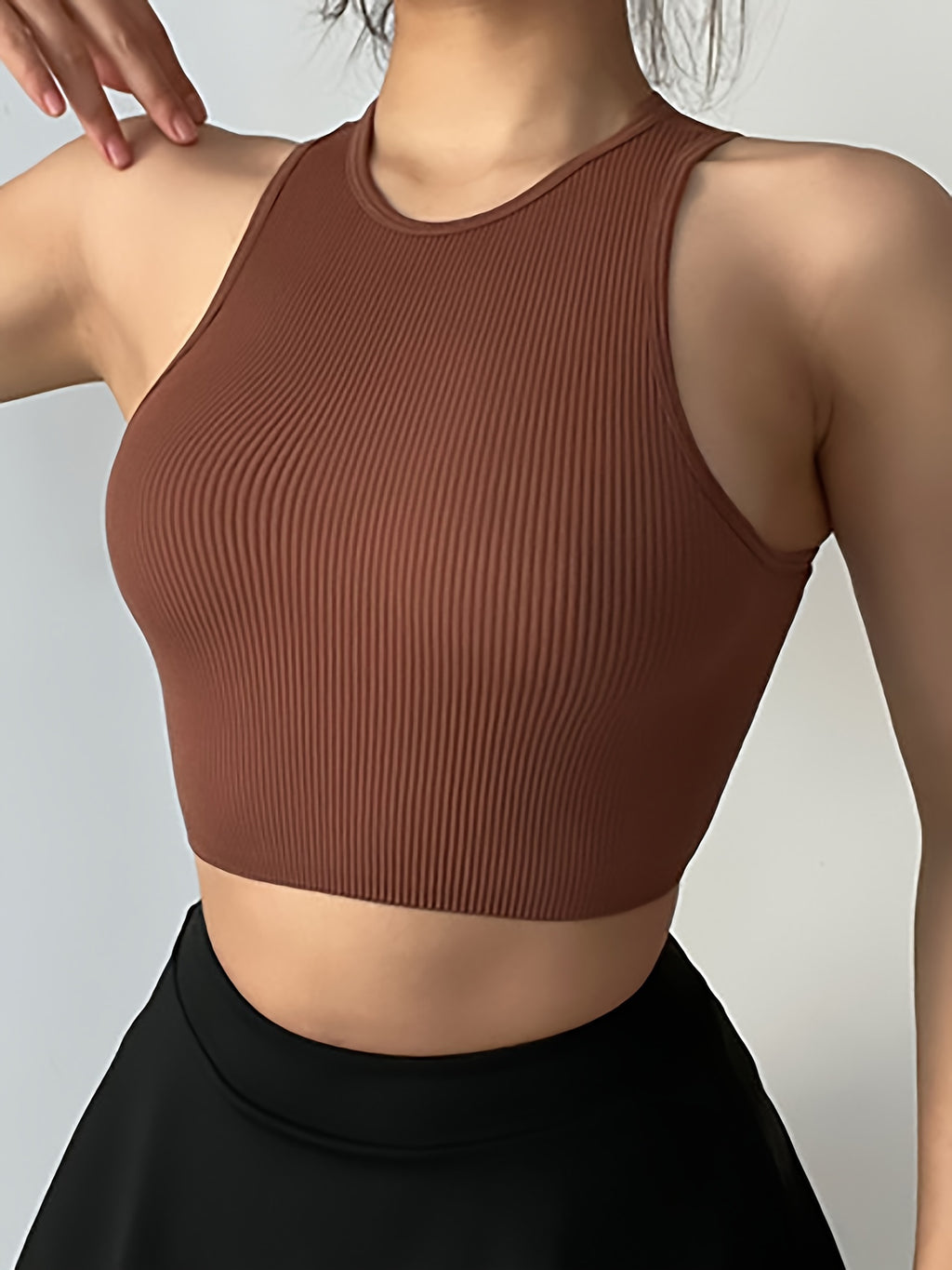 Women's Y2K Ribbed Solid Sleeveless Yoga Crop Tank Top