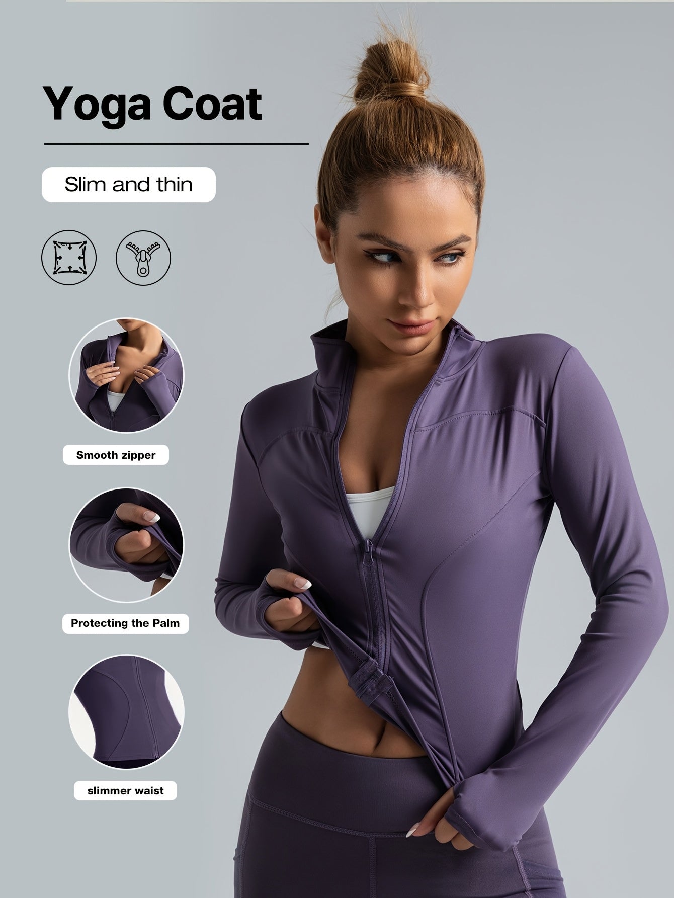 Women'S Sportswear Slim Fitness Jacket Full Zipper Design Euro Size for Running Gym Yoga