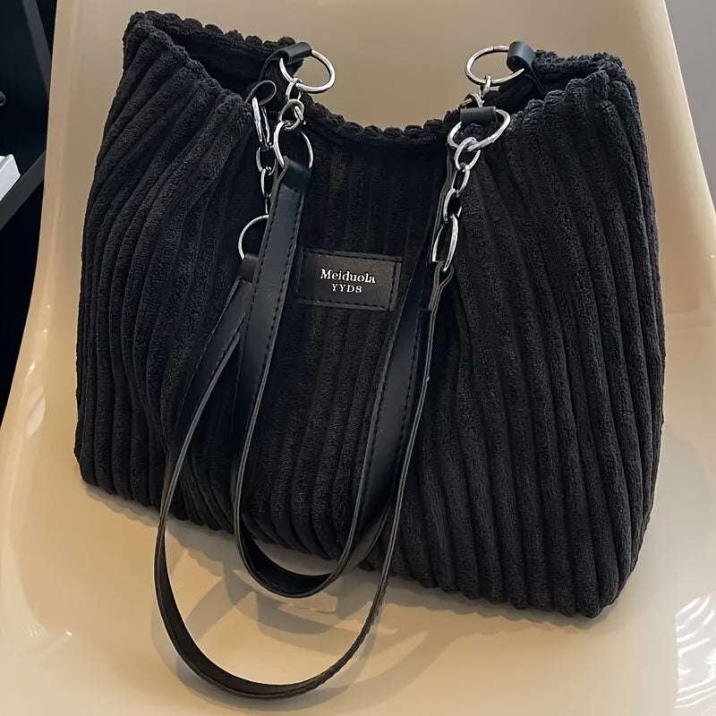 Corduroy Women'S Chain Body Bag Large Capacity Tote Bag Daily Commute Handbag