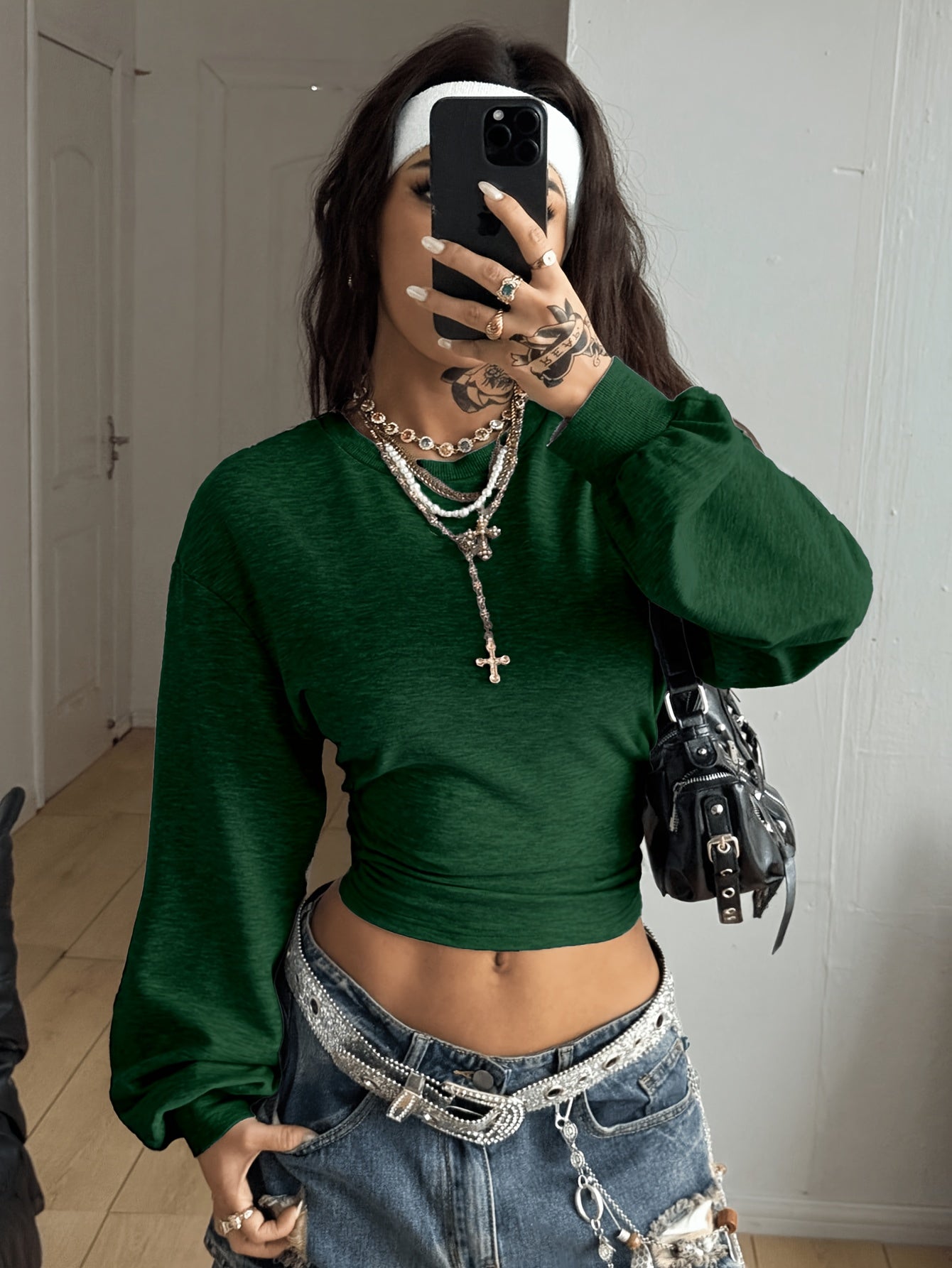 Women'S Back-To- Season Basic Solid Ruffled Asymmetrical Neck Long Sleeve Hooded Sweatshirt