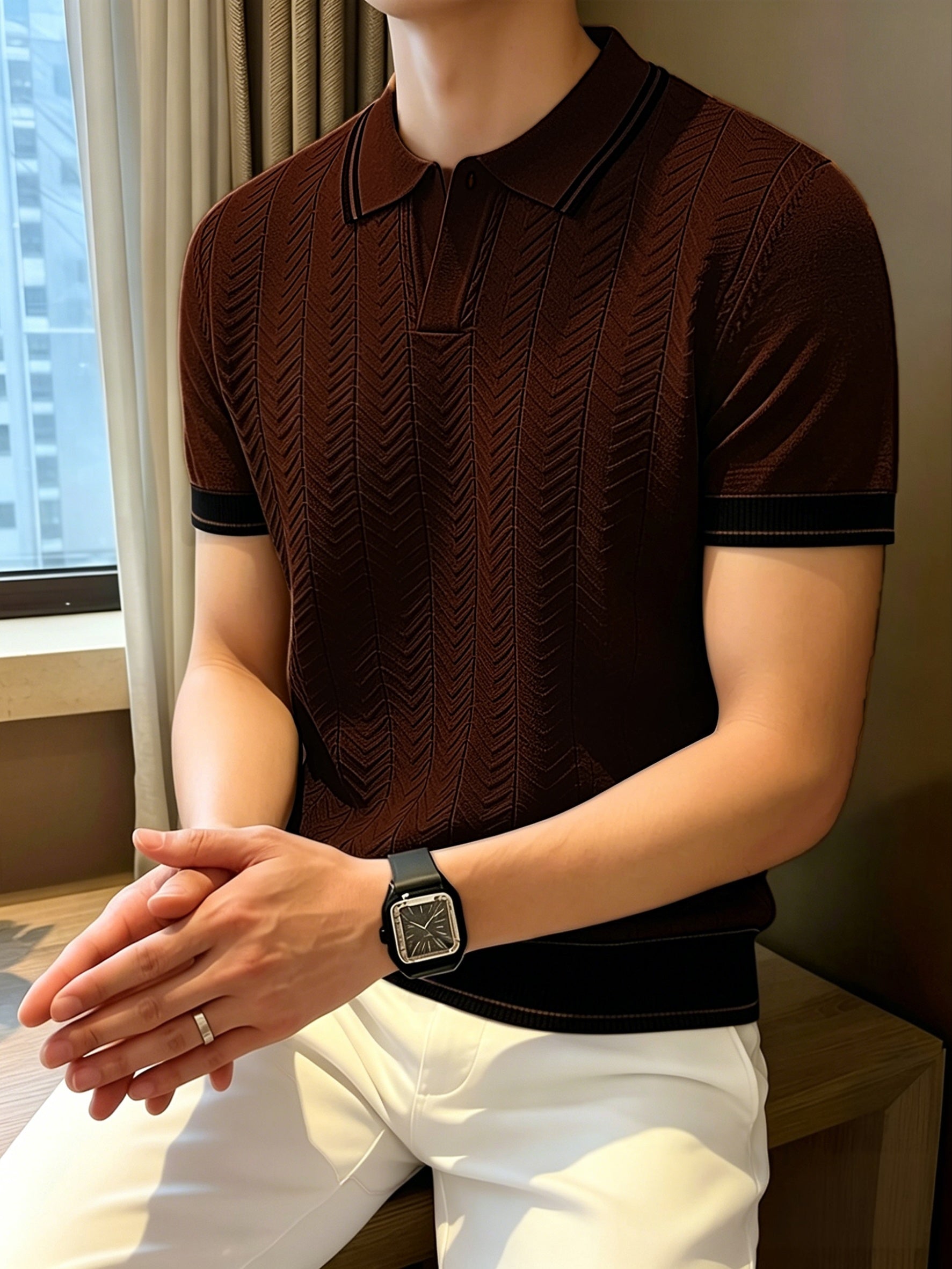 Men's Contrast Colour Knit Polo Shirt