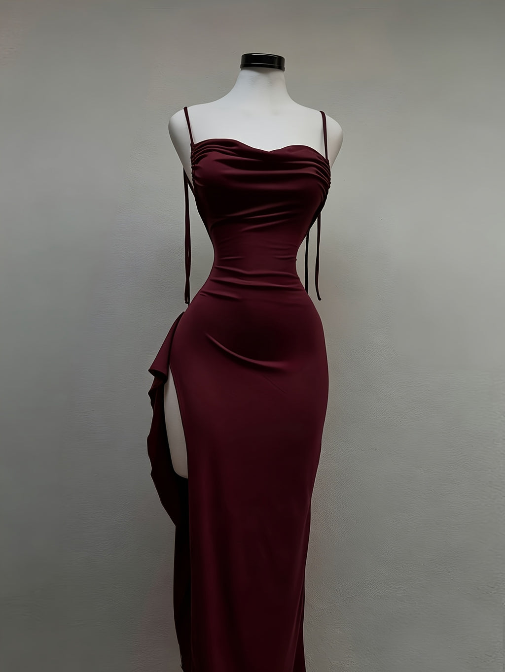Women's Ruffle Hem Backless Slit Camisole Maxi Dress