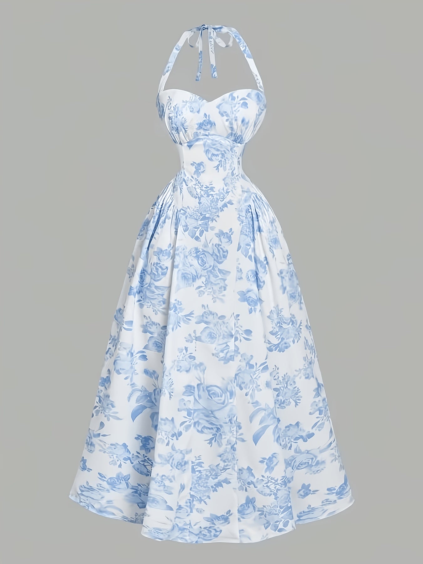 Women'S Floral Print Halter Neck Beach Vacation Cami Dress