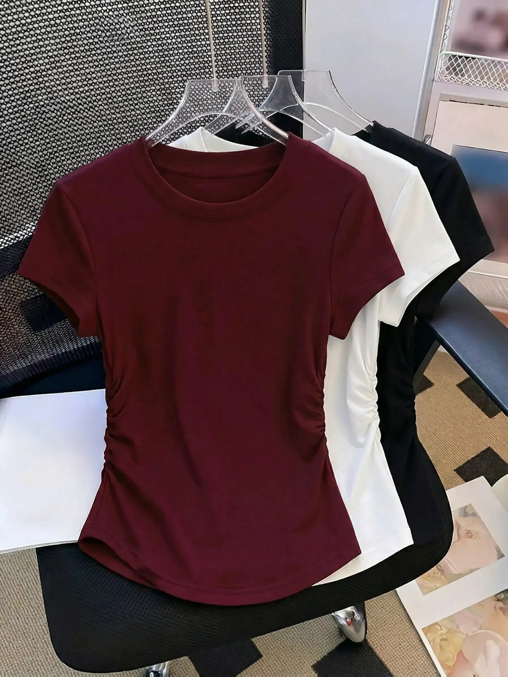 Women's Solid Ruffled Casual T-Shirt Set 3-Pack